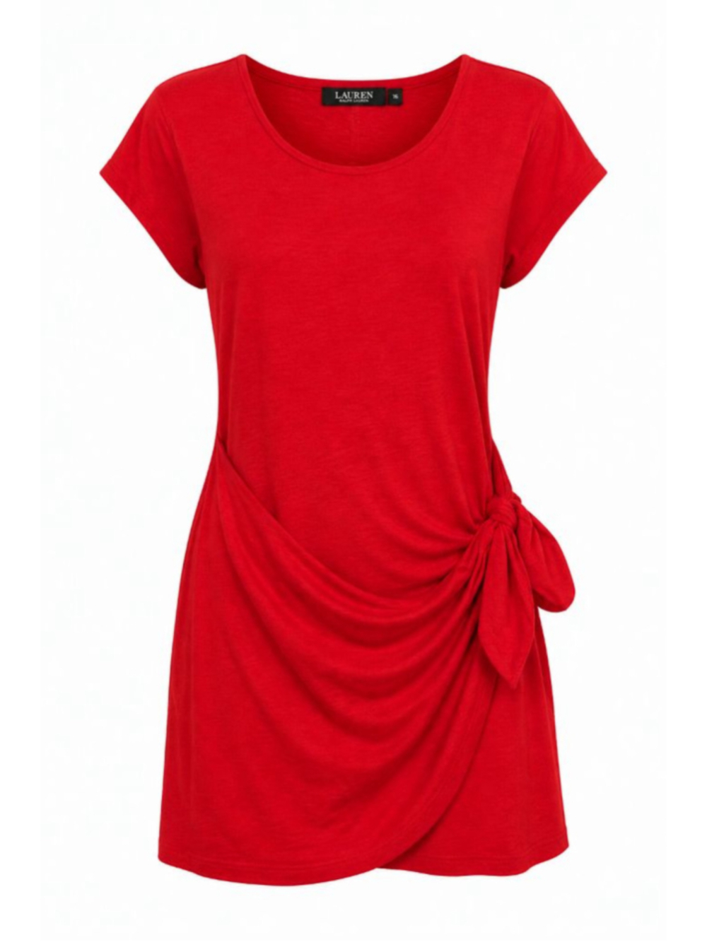 Lauren Ralph Lauren Red Side Tie Wrap Dress Short Sleeve Size 16 NWT